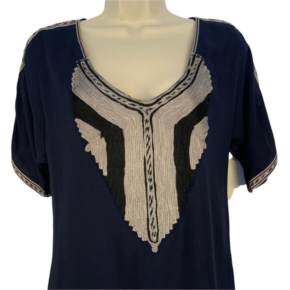 Free People Anthropologie Silver Springs Embroidered Navy Tunic V-Back Top XS - Picture 6 of 14